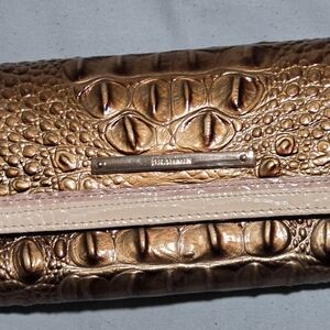 Brahmin Metallic Bronze and Beige Trifold Wallet